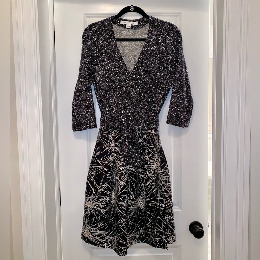 Diane Von Furstenberg Black and Silver Sparkle Wrap Dress